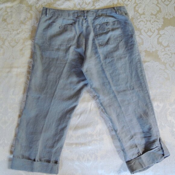 Cynthia Rowley Gray 100% Linen Tab Cuff Pants 14 - Picture 5 of 9